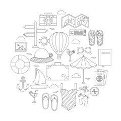 Flat Summer Holiday Line Objects Set