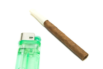 single cigarillo and lighter
