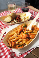 Penne with seafood and basil