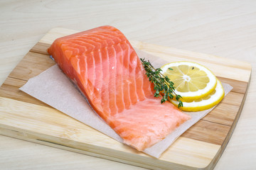 Salted Salmon on the wood background