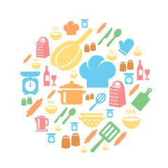 Kitchen and cooking icons background