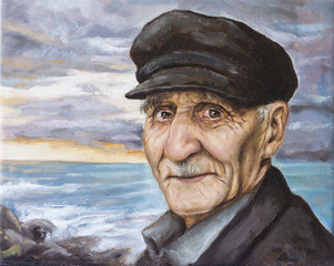 oil portrait of a man with a mustache and hat - 81581481