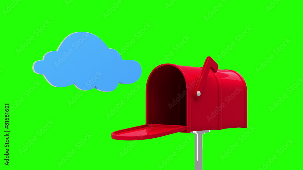Poster cloud symbol in the mailbox on green background