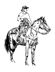 cowgirl on a horse vector sketch