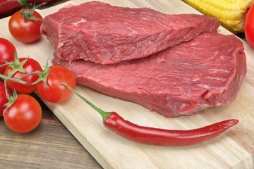 Raw Beef Steak And Vegetables Close-Up