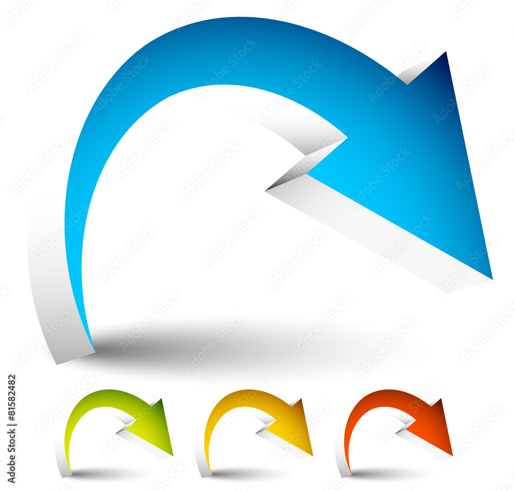 Poster curved, bent colorful vector arrow elements isolated on white. e