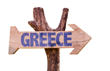 Greece wooden sign isolated on white background