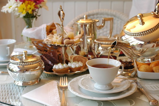 Fototapeta table set for typical English tea