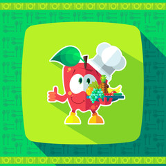 Set of icons on a theme kitchen. Funny cooks - Apples in style f