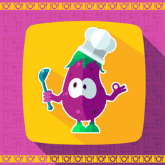 Set of icons on a theme kitchen. Funny cooks - Apples in style f