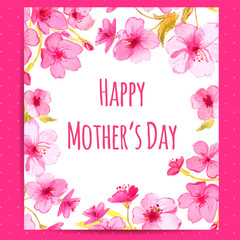 Happy Mother's Day card with cherry blossom flowers frame