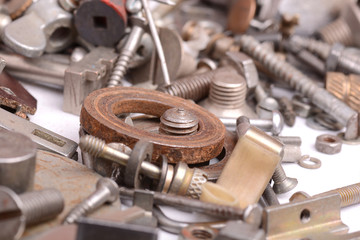 Fototapeta premium Different screws and other parts, close up
