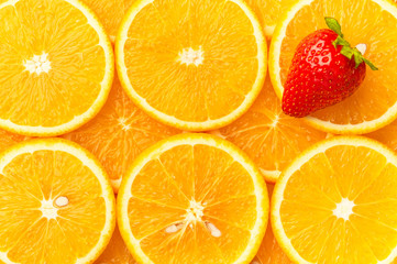 Fresh orange slices, orange background