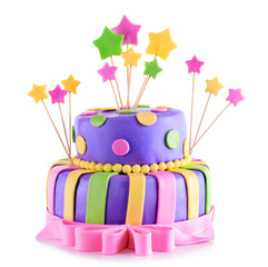 Delicious birthday cake isolated on white