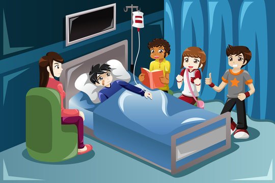 Kids visiting their friend in hospital