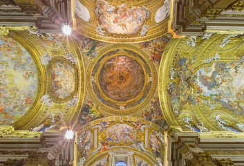 Fototapeta na wymiar Rome - ceiling and cupola of church Chiesa del Jesu