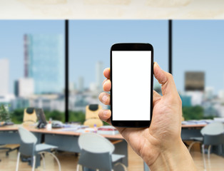 with the smartphone at the office