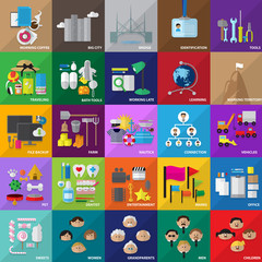 Flat Icons Set: Vector Illustration, Graphic Design. Collection Of Colorful Icons. For Web, Websites, Print, Presentation Templates, Mobile Applications And Promotional Materials