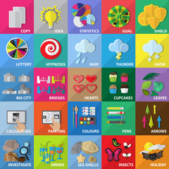 Flat Icons Set: Vector Illustration, Graphic Design. Collection Of Colorful Icons. For Web, Websites, Print, Presentation Templates, Mobile Applications And Promotional Materials