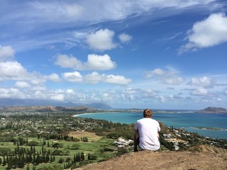 Hiker enjoys the view of Kailua and Lanikai