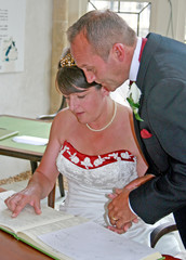 Bride and Groom signing the register