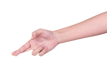 Woman hand hold gesture showing isolated on white background