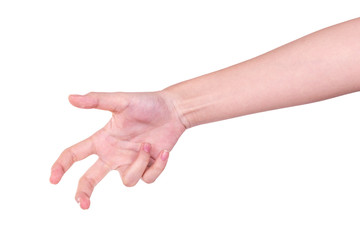 Woman hand hold gesture showing isolated on white background