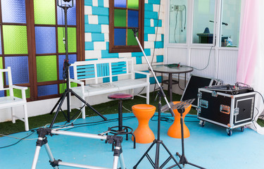 equipment of musical band for playing on the stage