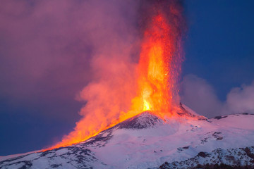 Mount Etna Eruption and lava flow - obrazy, fototapety, plakaty