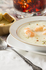 Potato soup with shrimps.