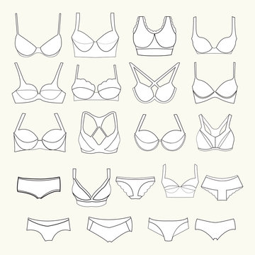 Fashion  Different types icons of bras and pants
