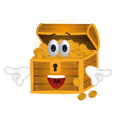 Naklejka premium Funny treasure chest cartoon illustration comic hands