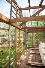 Incomplete Timber Cabin At Construction Site