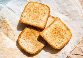 ruddy crispy toast for breakfast, top view