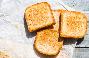 ruddy crispy toast for breakfast, top view