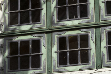 Fenster in einem Fachwerkhaus in Lauenburg, Schleswig-Holstein