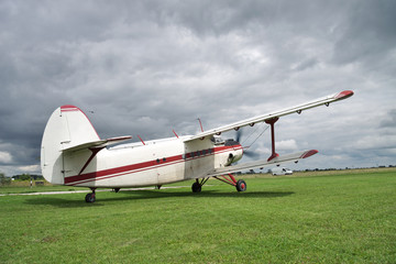 Propeller biplane takeoff