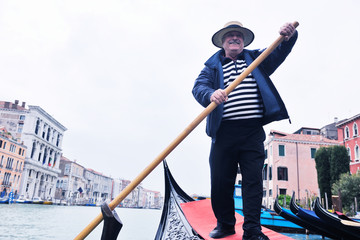 venice italy, gondola driver in grand channel