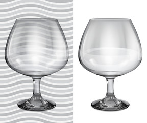 Transparent and opaque realistic empty brandy glasses