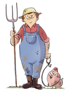 granjero con su cerdo