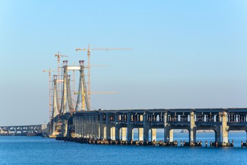 Fototapeta na wymiar Construction site of bridge building