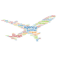 Conceptual agency travel or tourism plane word cloud