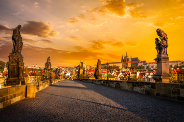 Charles bridge and Prague castleon sunrise