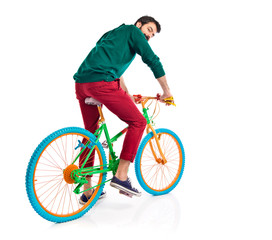 Man on colorful bike