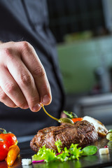 Beef steak with vegetable decoration