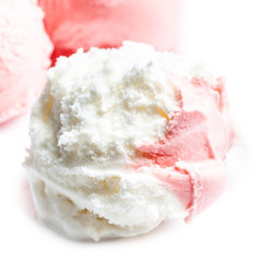 Strawberry Ice Cream Macro. Beautiful Ice-Cream Balls close up.