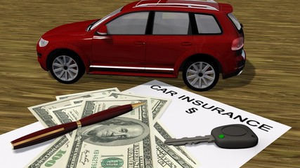 car insurence contract  with a car and money