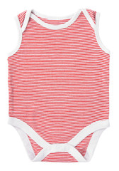 Baby's no-sleeve bodysuite with white-red stripes
