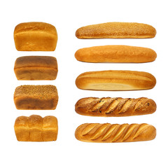 Lots of freshly baked bread on a white background