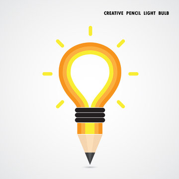 Pencil and light bulb on background. Education concept.